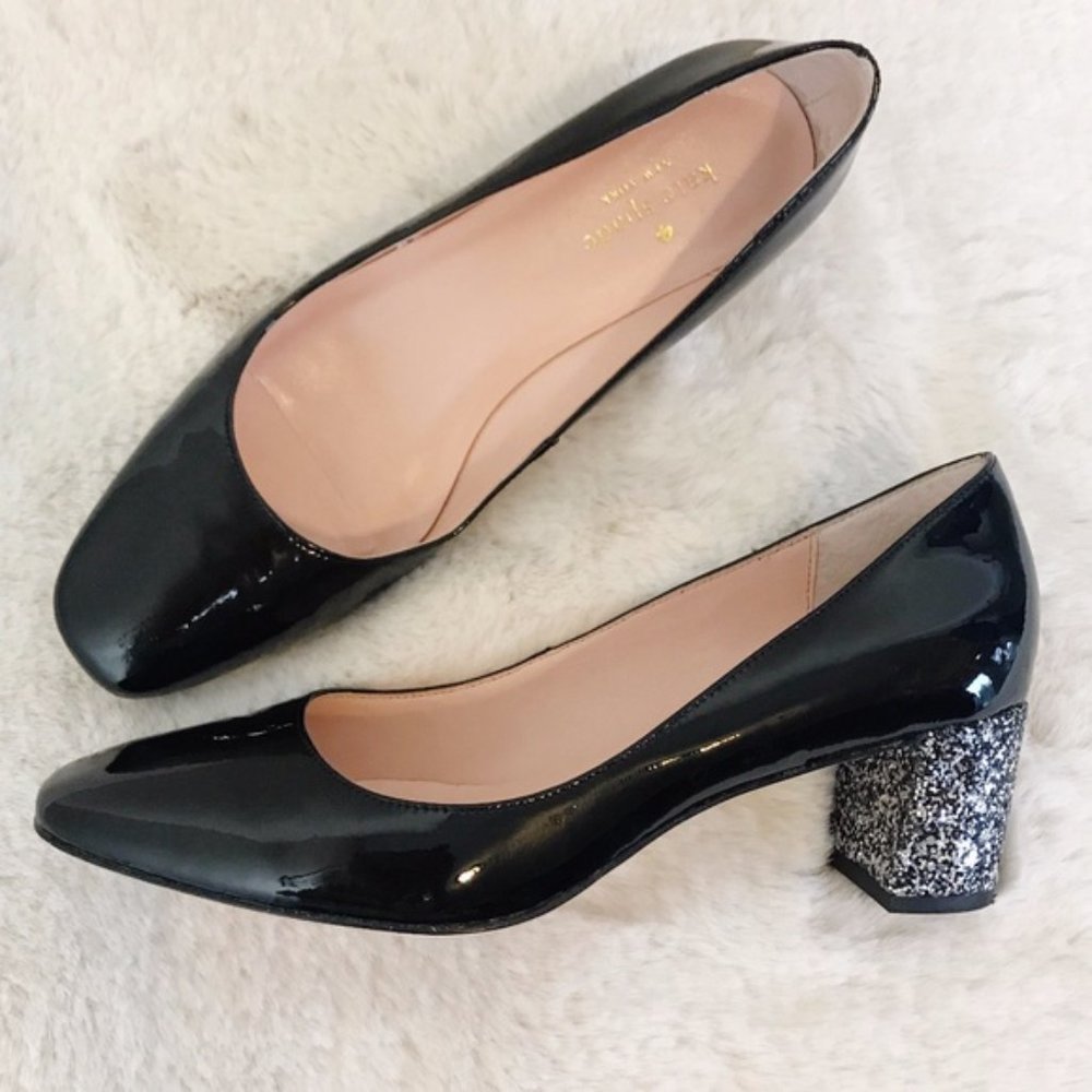 Kate Spade Dolores Heel Black Patent Glitter Heel